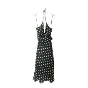 Dress Barn Y2K Black Green Polka Dot Halter Dress 8 | Retro Party Style